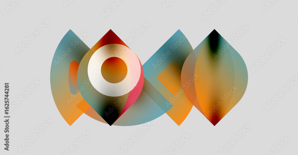 Aufkleber abstract colorful shapes overlap, creating dynamic visual composition. soft gradients blend orange, 