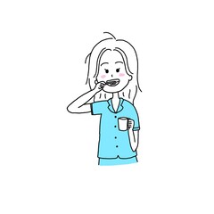 歯磨きする女性のイラスト