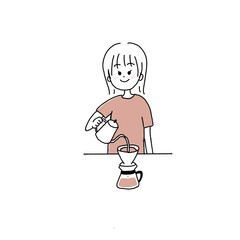 コーヒーを淹れる女性のイラスト