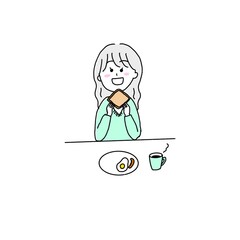 朝ごはんを食べる女性のイラスト