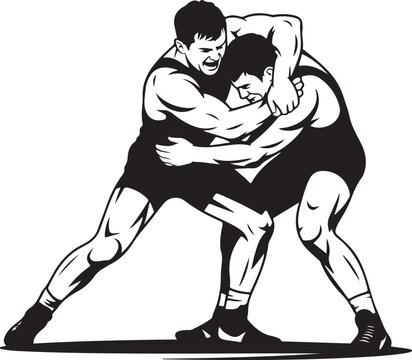 Wrestling Wrestlers Grappling Silhouette Vector Illustration