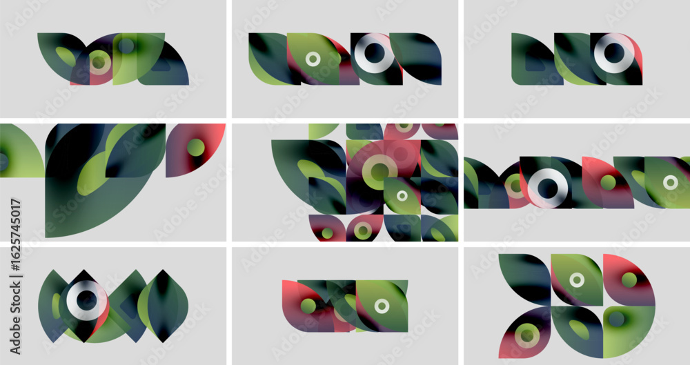 Aufkleber abstract colorful shapes arranged in grid. overlapping forms create dynamic visual patterns. smooth 