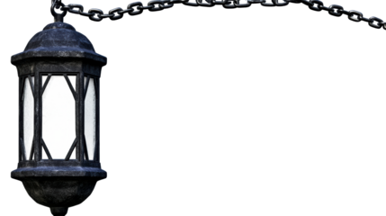 Ornate lantern hanging from chain with transparent background