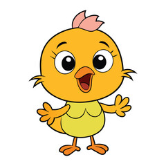 a cartoon chicken with open mouth and a big smile.