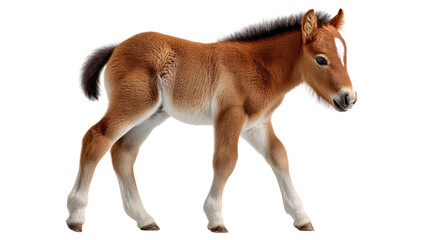 Adorable Foal Standing: A cute, photorealistic foal with beautiful coat, exploring the world with curiosity, its tender expression adding to the image's warmth and charm. 