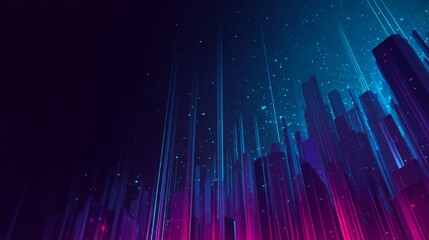 Futuristic Cityscape with Vibrant Neon Lights and Glowing Particles Creating an Atmospheric Digital Environment