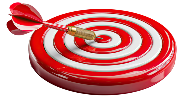 Precision and Goal Achievement: The scene showcases a perfectly aimed dart, bullseye within the target, symbolizing accuracy, precision, and the attainment of business objectives.