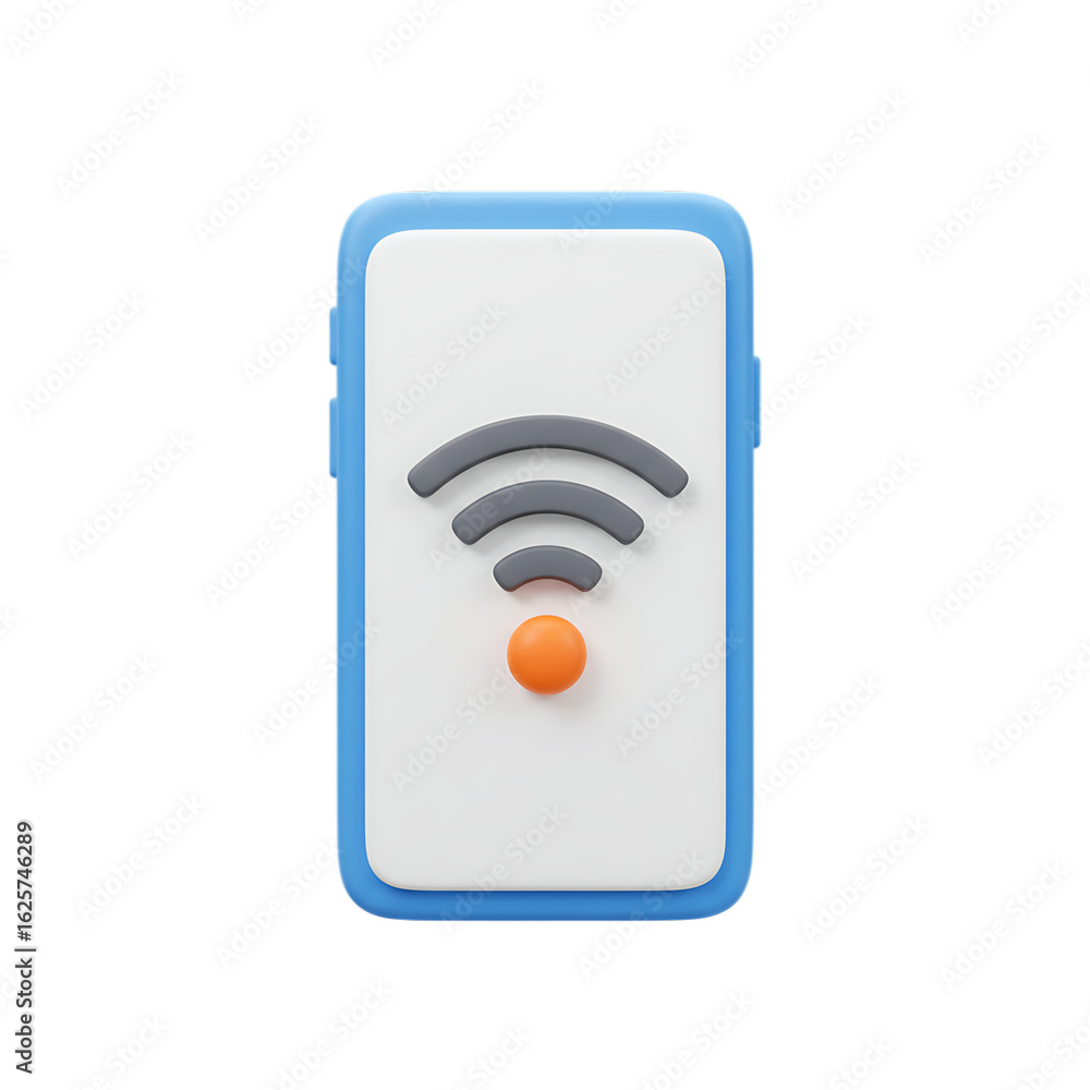 Poster 3d rendered smartphone displaying a wifi signal icon isolated on transparent background