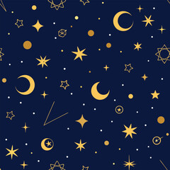 a seamless pattern with stars and crescents.
