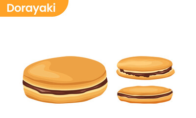 Dorayaki, Japan sweet food vector illustration. Cartoon isolated Japanese dessert on plate, dorayaki pancakes with brown azuki bean paste, delicious traditional menu of Asian confectionery or bakery