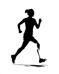 Silhouette of disabled athlete running with prosthetic leg