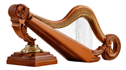 Musical Reverie: This image of a detailed harp, with a golden inlay of a sophisticated form, stands out. It evokes classical elegance and harmonious expression.