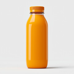Isolated bottle of orange juice with a plastic cap on a plain white background