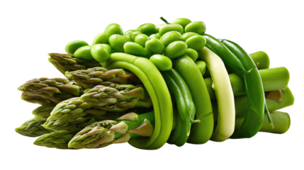 Vibrant Green Vegetable Medley: An artful arrangement of asparagus, edamame, and vibrant green beans, presenting a fresh and appetizing composition that embodies healthy eating.