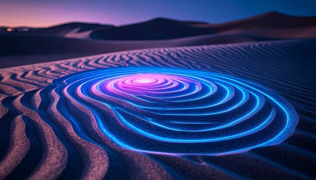 Neon circles on desert sand dunes