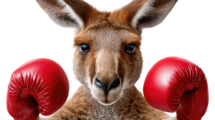 Boxer kangaroo, fierce and ready for a fight with red boxing gloves on. A symbol of strength and competition. 