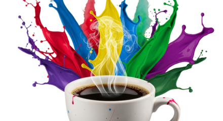 cup of coffee with colorful balloons