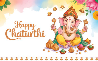 Fototapeta premium Elegant Chaturthi Blessings with Devotional Ganesha