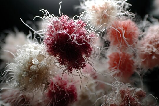 Close-up of clustered, textured spheres