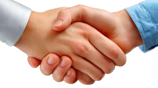 Handshake of Alliance: A close-up shot of two hands clasped in a firm handshake, symbolizing agreement, partnership, and the forging of a new association.