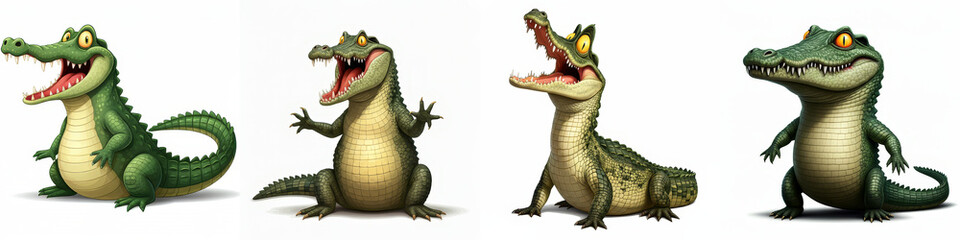Obraz premium Four Fun Crocodiles - Four cartoon crocodiles in various poses, showcasing playful expressions and charming designs. Perfect for children's books, websites, and more