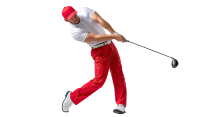Golfer in Action: A skilled golfer executes a powerful swing with precision, embodying the focus and determination inherent in the sport.