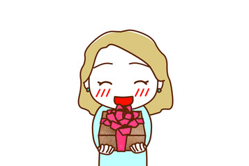 （上半身正面）お祝いの花束を笑顔で渡そうとする白人女性