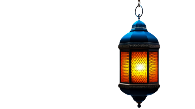 Lantern with intricate design and glowing light for decorative use