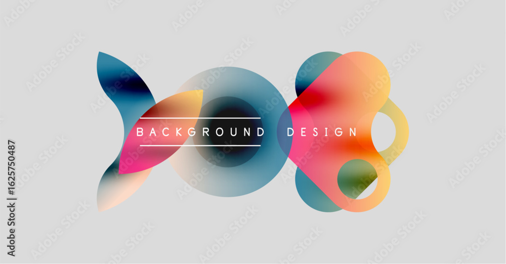 Poster abstract colorful shapes overlap, creating dynamic background. text reads background design centered