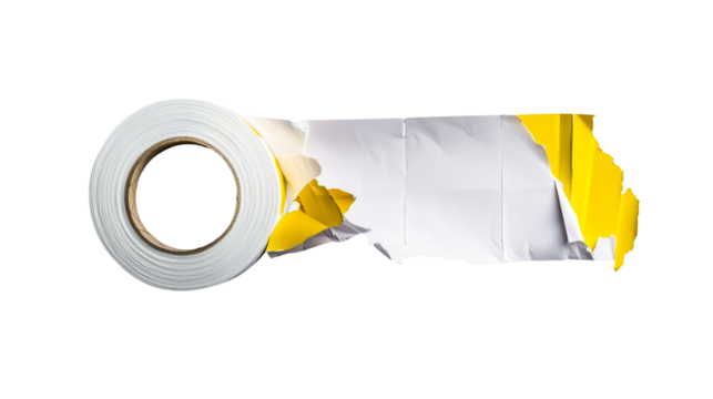 A roll of white tape is positioned on a flat surface