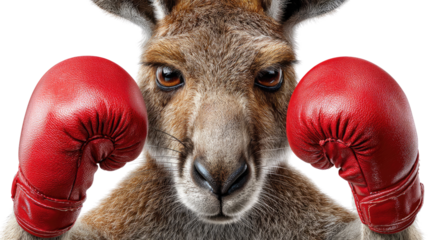 Ready to Fight: A kangaroo confidently dons boxing gloves, epitomizing the spirit of competition, sportsmanship, and the drive to overcome any obstacle.