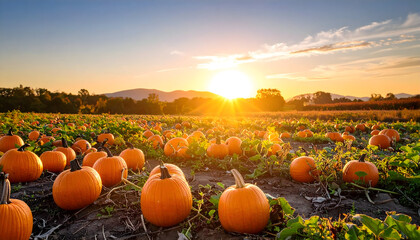 Pumpkin field sunset harvest