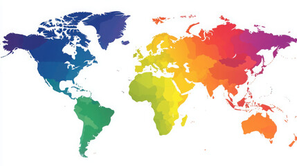 Colorful World Map Illustration with Gradient Hue Transitions