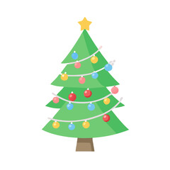 A christmas tree with ornaments isolated on white background