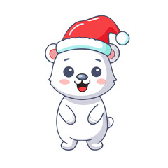 Adorable polar bear wearing a santa hat for christmas isolated on white background