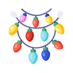 Colorful christmas lights isolated on white background, perfect for holiday decor