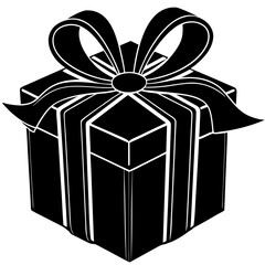 Black and white gift box with ribbon and bow isolated on white background