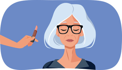 Elderly Woman with Dry Lips Receiving Lip Balm Vector Illustration. senior lady having chapped lips from the cold and other conditions
