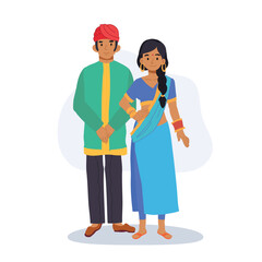 colorful indian couple in saree and kurta. indian couple in traditional dress standing together
