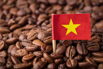 
Vietnam national flag on roasted coffee beans. Concept for export, import, business, market,...