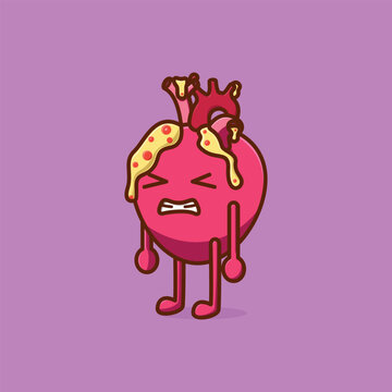 Simple Clogged Arteries Angry Heart cartoon vector illustration Collection of Interational Heart Day concept icon isolated