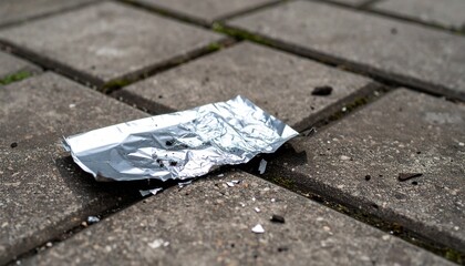 Silver foil waste on pavement