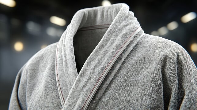 Close-up of a light gray terrycloth robe