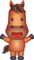 3D cartoon nursery character cute animal horse smiling