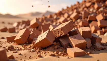 Stacked bricks on sand
