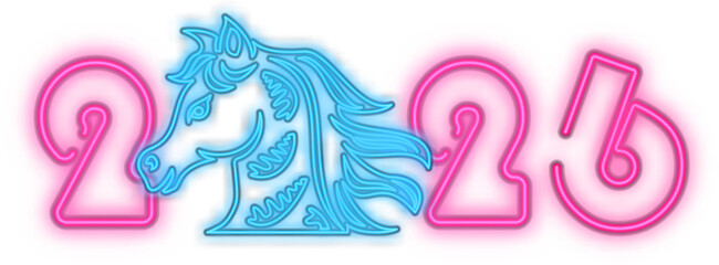 Obraz premium 2026 Chinese new year of horse neon light text design