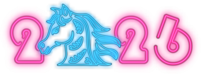 2026 Chinese new year of horse neon light text design