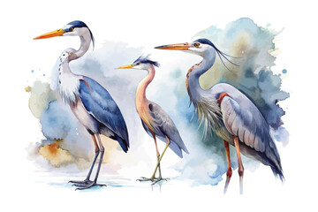 Obraz premium set of watercolor Heron vector illustration isolated on white background
