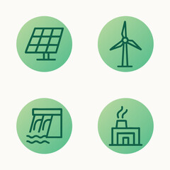 Green circular icons for renewable energy sources