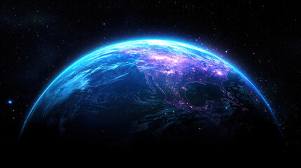 Fototapeta premium Vibrant Earth from Space View at Night with Glowing City Lights